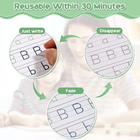 Reusable Practice Book For Kids ( 4 Books + 1 Pen + 1 Grip & 10 Refills )