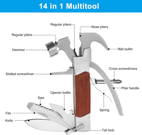 14-in-1 Stainless Steel Multitool Hammer – Your Ultimate Outdoor Companion