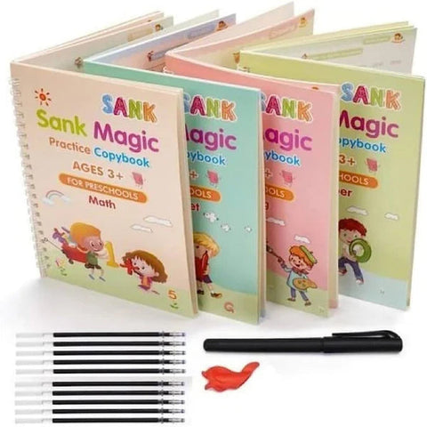 Reusable Practice Book For Kids ( 4 Books + 1 Pen + 1 Grip & 10 Refills )